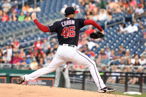 WASHINGTON, DC – JULY 15: Patrick Corbin #46 of the Washington Nationals pitches during a baseball game against the Atlanta Braves at Nationals Park on July 15, 2022 in Washington, DC. (Photo by Mitchell Layton/Getty Images)