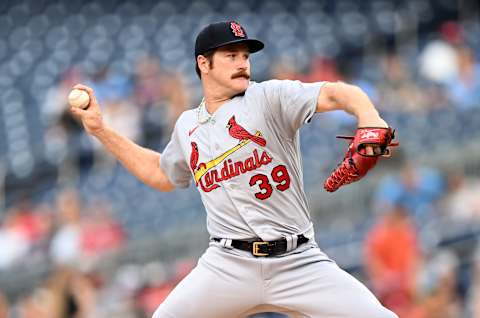 WASHINGTON, DC – JULY 29: Miles Mikolas #39 of the St. Louis Cardinals pitches against the Washington Nationals at Nationals Park on July 29, 2022 in Washington, DC. (Photo by G Fiume/Getty Images)