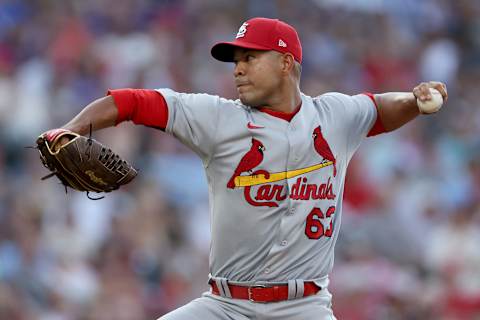 DENVER, COLORADO – AUGUST 10: Starting pitcher Jose Quintana #63 of the St louis Cardinals throws against the Colorado Rockies in the first inning at Coors Field on August 10, 2022 in Denver, Colorado. (Photo by Matthew Stockman/Getty Images)