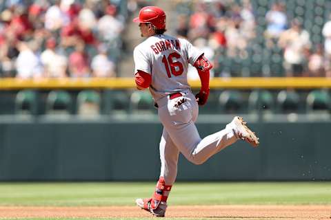 DENVER, COLORADO – AUGUST 11: Nolan Gorman #16 of the St Louis Cardinals circles the bases after hitting a solo hoe run against the Colorado Rockies in the third inning at Coors Field on August 11, 2022 in Denver, Colorado. (Photo by Matthew Stockman/Getty Images)