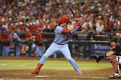 PHOENIX, ARIZONA – AUGUST 20: Lars Nootbaar #21 of the St. Louis Cardinals bats against the Arizona Diamondbacks during the MLB game at Chase Field on August 20, 2022 in Phoenix, Arizona. The Cardinals defeated the Diamondbacks 16-7. (Photo by Christian Petersen/Getty Images)