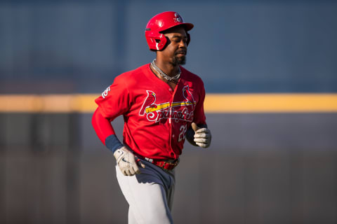 Outfielder Jordan Walker #22 of the Springfield Cardinals runs across the field. (Photo by John E. Moore III/Getty Images)