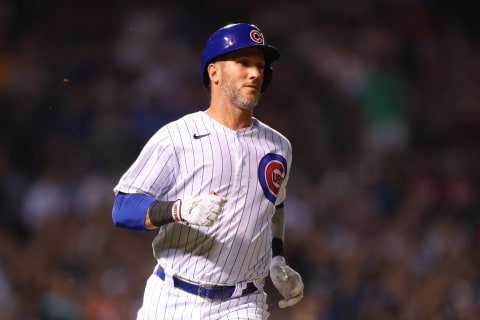 Yan Gomes #7 of the Chicago Cubs in action against the St. Louis Cardinals at Wrigley Field (Photo by Michael Reaves/Getty Images)