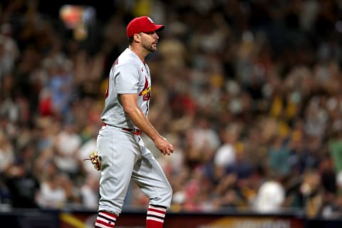 SAN DIEGO, CALIFORNIA – SEPTEMBER 20: Adam Wainwright #50 of the St. Louis Cardinals looks on after allowing a solo homerun to Ha-Seong Kim #7 of the San Diego Padres during the fourth inning of a game at PETCO Park on September 20, 2022 in San Diego, California. (Photo by Sean M. Haffey/Getty Images)