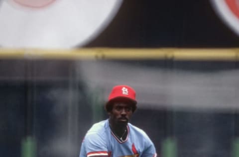 Garry Templeton #1 of the St. Louis Cardinals makes the throw to first base against Philadelphia Phillies during an Major League Baseball game circa 1978 at Veterans Stadium in Philadelphia, Pennsylvania. Templeton played for the Cardinals from 1976-81. (Photo by Focus on Sport/Getty Images)