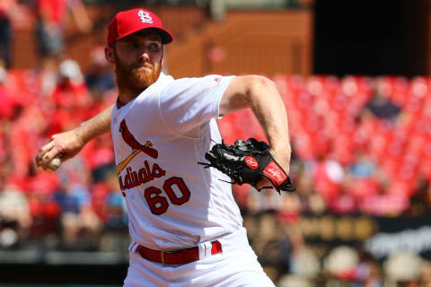 ST. LOUIS, MO – MAY 8: John Brebbia #60 of the St. Louis Cardinals delivers a pitch against the Minnesota Twins in the ninth inning at Busch Stadium on May 8, 2018 in St. Louis, Missouri. (Photo by Dilip Vishwanat/Getty Images)