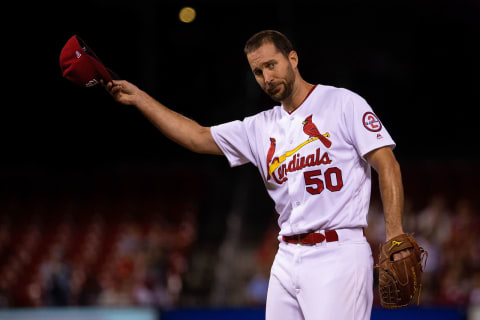 ST. LOUIS, MO – SEPTEMBER 10: Adam Wainwright #50 of the St. Louis Cardinals tips his cap after recording his 1,600th career strikeout while playing against the Pittsburgh Pirates in the second inning at Busch Stadium on September 10, 2018 in St. Louis, Missouri. (Photo by Dilip Vishwanat/Getty Images)