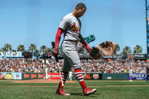 SAN FRANCISCO, CA – JULY 08: Tommy Pham #28 of the St. Louis Cardinals returns to the dugout after striking out against the San Francisco Giants during the fifth inning at AT&T Park on July 8, 2018 in San Francisco, California. (Photo by Jason O. Watson/Getty Images)