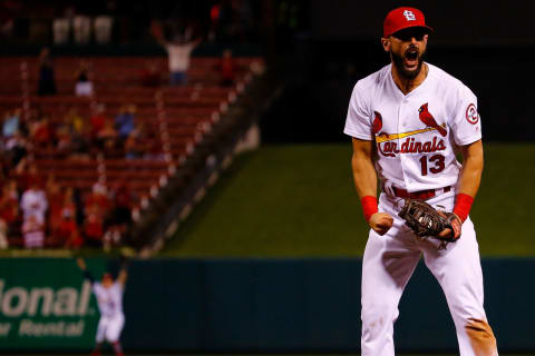 ST. LOUIS, MO – SEPTEMBER 10: Matt Carpenter #13 of the St. Louis Cardinals celebrates after recording the final out of the game against the Pittsburgh Pirates in the ninth inning at Busch Stadium on September 10, 2018 in St. Louis, Missouri. (Photo by Dilip Vishwanat/Getty Images)