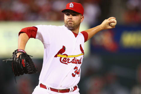 ST. LOUIS, MO – JULY 20: Reliever Marc Rzepczynski #34 of the St. Louis Cardinals pitches against the Chicago Cubs at Busch Stadium on July 20, 2012 in St. Louis, Missouri. (Photo by Dilip Vishwanat/Getty Images)