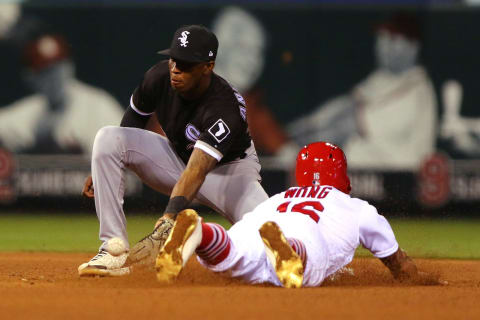 ST. LOUIS, MO – MAY 1: Kolten Wong #16 of the St. Louis Cardinals is caught stealing second base by Tim Anderson #7 of the Chicago White Sox in the sixth inning at Busch Stadium on May 1, 2018 in St. Louis, Missouri. (Photo by Dilip Vishwanat/Getty Images)