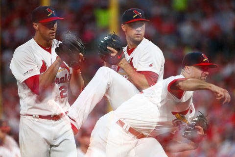 ST LOUIS, MO – MAY 26: (Editors Note: Image was created using multiple exposure in camera) Jack Flaherty #22 of the St. Louis Cardinals delivers a pitch against the Atlanta Braves in the sixth inning at Busch Stadium on May 26, 2019 in St Louis, Missouri. (Photo by Dilip Vishwanat/Getty Images)