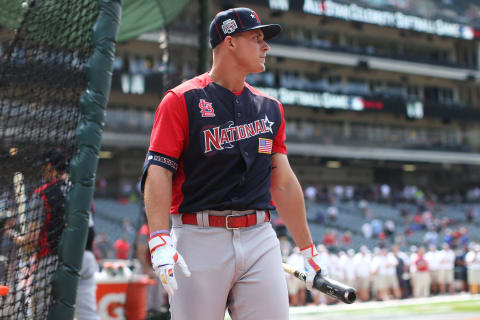 CLEVELAND, OH – JULY 07: Nolan Gorman #18 of the National League Futures Team looks on during batting practice prior to the SiriusXM All-Star Futures Game at Progressive Field on Sunday, July 7, 2019 in Cleveland, Ohio. (Photo by Rob Tringali/MLB Photos via Getty Images)