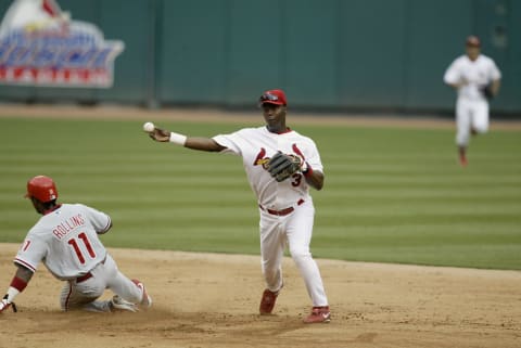 Edgar Renteria #3 of the St. Louis Cardinals in action during a game in 2004. (Photo by Joe Robbins/Getty Images)