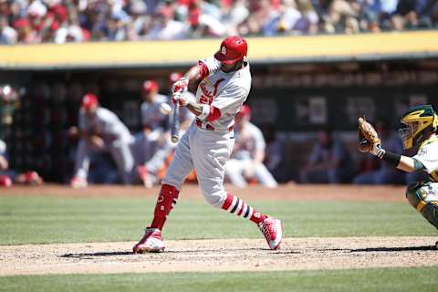 Dexter Fowler #25 of the St Louis Cardinals – (Photo by Michael Zagaris/Oakland Athletics/Getty Images)