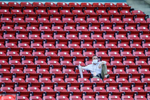 ST. LOUIS, MO – JULY 24: St. Louis Cardinals president of baseball operations John Mozeliak watches the Opening Day game between the St. Louis Cardinals and the Pittsburgh Pirates from the upper seats at Busch Stadium on July 24, 2020 in St. Louis, Missouri. The 2020 season had been postponed since March due to the COVID-19 pandemic. (Photo by Scott Kane/Getty Images)