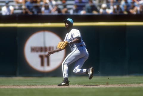 SAN FRANCISCO, CA – CIRCA 1996: Edgar Renteria #16 of the Florida Marlins in action against the San Francisco Giants during an Major League Baseball game circa 1996 at Candlestick Park in San Francisco, California. Renteria played for the Marlins in 1996-98. (Photo by Focus on Sport/Getty Images)