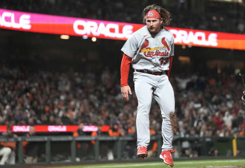 SAN FRANCISCO, CALIFORNIA – MAY 06: Brendan Donovan #33 of the St. Louis Cardinals scores against the San Francisco Giants in the top of the ninth inning at Oracle Park on May 06, 2022 in San Francisco, California. (Photo by Thearon W. Henderson/Getty Images)