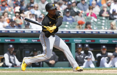 Ke’Bryan Hayes #13 of the Pittsburgh Pirates bats against the Detroit Tigers during Game One of a doubleheader at Comerica Park on May 4, 2022, in Detroit, Michigan. (Photo by Duane Burleson/Getty Images)