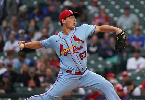 CHICAGO, ILLINOIS – JUNE 04: Andre Pallante #53 of the St. Louis Cardinals throws a pitch during the first inning of Game Two of a doubleheader against the Chicago Cubs at Wrigley Field on June 04, 2022 in Chicago, Illinois. (Photo by Nuccio DiNuzzo/Getty Images)