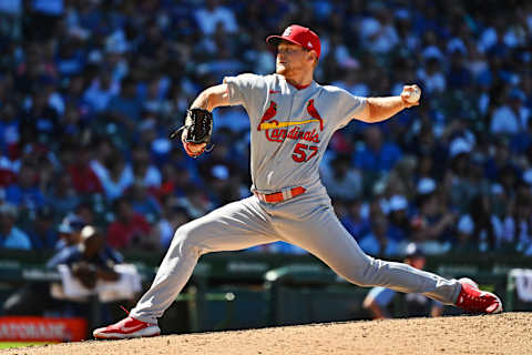 CHICAGO, IL – JUNE 03: Zack Thompson #57 of the St. Louis Cardinals pitches against the Chicago Cubs at Wrigley Field on June 03, 2022 in Chicago, Illinois. (Photo by Jamie Sabau/Getty Images)