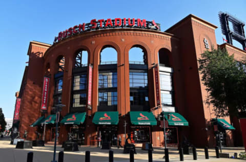 Sep 25, 2020; St. Louis, Missouri, USA; A view of Busch Stadium team store entrance during a game between the St. Louis Cardinals and the Milwaukee Brewers. Mandatory Credit: Jeff Curry-USA TODAY Sports