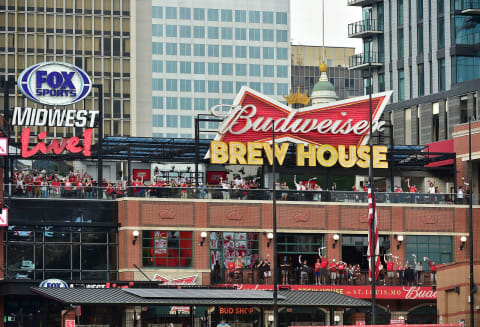 Sep 27, 2020; St. Louis, Missouri, USA; Fans celebrate outside of the stadium after the St. Louis Cardinals defeated the Milwaukee Brewers and clinched a postseason spot at Busch Stadium. Mandatory Credit: Jeff Curry-USA TODAY Sports