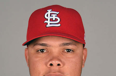 Feb 19, 2020; Jupiter, Florida, USA; St. Louis Cardinals catcher Julio Rodriguez (71) poses for a picture during spring training media day at Roger Dean Stadium. Mandatory Credit: Jasen Vinlove-USA TODAY Sports