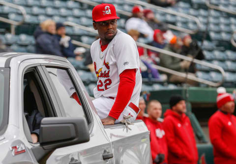 Jordan Walker, of the Springfield Cardinals, rides in a truck during opening day at Hammons Field on Friday, April 8, 2022.Openingday0227