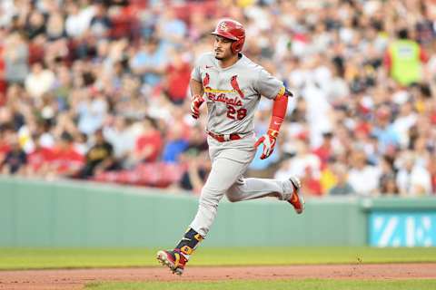 Jun 17, 2022; Boston, Massachusetts, USA; St. Louis Cardinals third baseman Nolan Arenado (28) runs the bases after hitting a solo home run against the Boston Red Sox during the second inning at Fenway Park. Mandatory Credit: Brian Fluharty-USA TODAY Sports