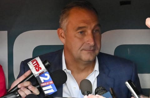 St. Louis Cardinals president of baseball operations John Mozeliak speaks with the media prior to a game against the Chicago Cubs at Busch Stadium. Mandatory Credit: Jeff Curry-USA TODAY Sports