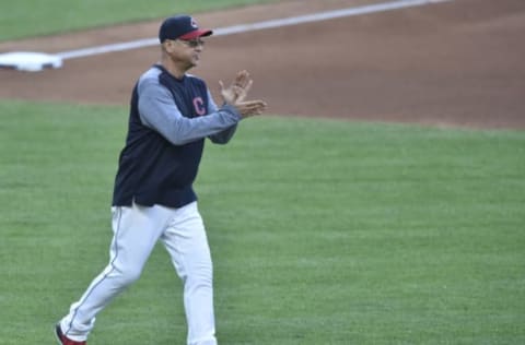 May 31, 2017; Cleveland, OH, USA; Cleveland Indians manager Terry Francona (17) reacts as he makes a pitching change in the seventh inning against the Oakland Athletics at Progressive Field. Mandatory Credit: David Richard-USA TODAY Sports