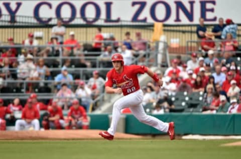 Mar 8, 2017; Jupiter, FL, USA; St. Louis Cardinals left fielder Harrison Bader (88) leads off of first base during a spring training game against the Washington Nationals at Roger Dean Stadium. Mandatory Credit: Steve Mitchell-USA TODAY Sports