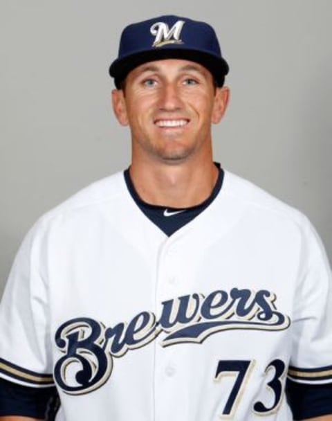 Feb 26, 2016; Maryvale, AZ, USA; Milwaukee Brewers pitcher Colin Walsh (73) poses for photo day at Maryvale Baseball Park. Mandatory Credit: Rick Scuteri-USA TODAY Sports