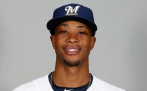 Feb 26, 2016; Maryvale, AZ, USA; Milwaukee Brewers pitcher Keon Broxton (60) poses for photo day at Maryvale Baseball Park. Mandatory Credit: Rick Scuteri-USA TODAY Sports