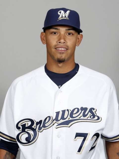 Feb 26, 2016; Maryvale, AZ, USA; Milwaukee Brewers pitcher Orlando Arcia (72) poses for photo day at Maryvale Baseball Park. Mandatory Credit: Rick Scuteri-USA TODAY Sports