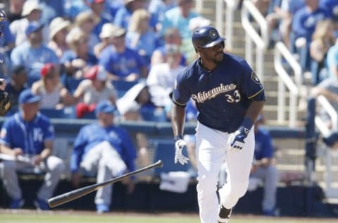 Mar 24, 2016; Phoenix, AZ, USA; Milwaukee Brewers first baseman 