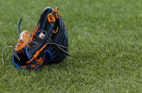 May 5, 2016; Toronto, Ontario, CAN; Baseball glove on turf before an MLB game between the Toronto Blue Jays and Texas Rangers at Rogers Centre. Mandatory Credit: Kevin Sousa-USA TODAY Sports