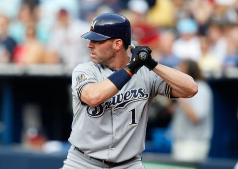 ATLANTA – JULY 15: Jim Edmonds #15 of the Milwaukee Brewers against the Atlanta Braves at Turner Field on July 15, 2010 in Atlanta, Georgia. (Photo by Kevin C. Cox/Getty Images)