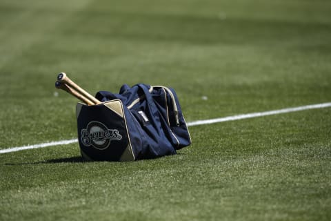 MARYVALE, FL – MARCH 14: Corey Ray #78 of the Milwaukee Brewers bat bag on the field before the Spring Training game against the Angels of Anaheim at Maryvale Baseball Park on March 14, 2019 in Maryvale, Arizona. (Photo by Mike McGinnis/Getty Images)