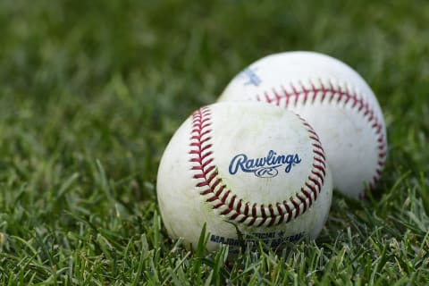 WASHINGTON, DC – JULY 29: A detailed view of two Rawlings baseballs prior to a baseball game between the Atlanta Braves and Washington Nationals at Nationals Park on July 29, 2019 in Washington, DC. (Photo by Patrick McDermott/Getty Images)