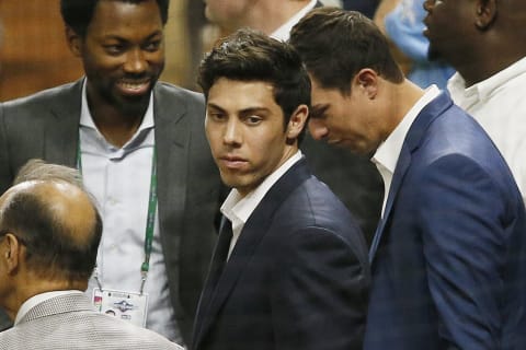 HOUSTON, TEXAS – OCTOBER 23: Christian Yelich of the Milwaukee Brewers looks on prior to Game Two of the 2019 World Series between the Houston Astros and the Washington Nationals at Minute Maid Park on October 23, 2019 in Houston, Texas. (Photo by Bob Levey/Getty Images)