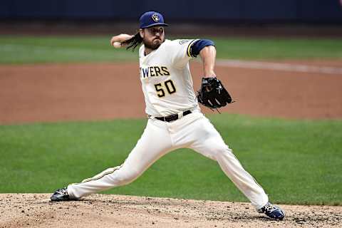 MILWAUKEE, WISCONSIN – JULY 15: Ray Black #50 of the Milwaukee Brewers throws a pitch during Summer Workouts at Miller Park on July 15, 2020 in Milwaukee, Wisconsin. (Photo by Stacy Revere/Getty Images)