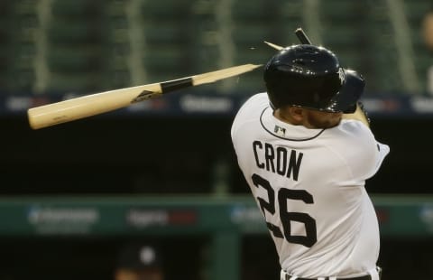 DETROIT, MI – JULY 31: C.J. Cron #26 of the Detroit Tigers breaks his bat in a game against the Cincinnati Reds at Comerica Park on July 31, 2020, in Detroit, Michigan. (Photo by Duane Burleson/Getty Images)