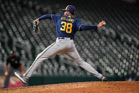 MINNEAPOLIS, MN – AUGUST 18: Devin Williams #38 of the Milwaukee Brewers pitches against the Minnesota Twins on August 18, 2020 at Target Field in Minneapolis, Minnesota. (Photo by Brace Hemmelgarn/Minnesota Twins/Getty Images)