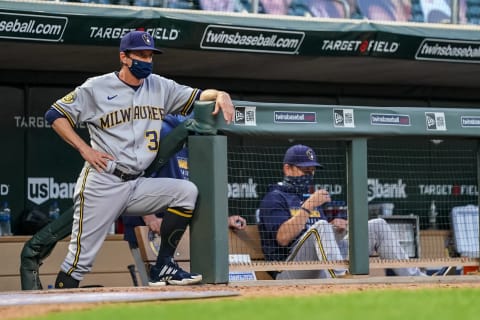 MINNEAPOLIS, MN – AUGUST 20: Manager Craig Counsell #30 of the Milwaukee Brewers looks on against the Minnesota Twins on August 20, 2020 at Target Field in Minneapolis, Minnesota. (Photo by Brace Hemmelgarn/Minnesota Twins/Getty Images)