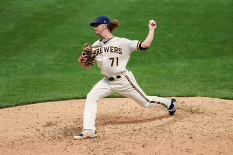 MILWAUKEE, WISCONSIN – SEPTEMBER 14: Josh Hader #71 of the Milwaukee Brewers pitches in the seventh inning against the St. Louis Cardinals during game one of a doubleheader at Miller Park on September 14, 2020 in Milwaukee, Wisconsin. (Photo by Dylan Buell/Getty Images)