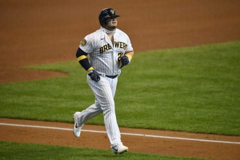 MILWAUKEE, WISCONSIN – SEPTEMBER 20: Daniel Vogelbach #21 of the Milwaukee Brewers rounds the bases after his three run home run against the Kansas City Royals at Miller Park on September 20, 2020 in Milwaukee, Wisconsin. (Photo by Quinn Harris/Getty Images)