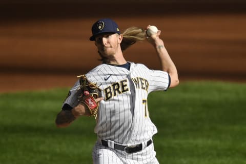 MILWAUKEE, WISCONSIN – SEPTEMBER 20: Josh Hader #71 of the Milwaukee Brewers pitches in the ninth inning against the Kansas City Royals at Miller Park on September 20, 2020 in Milwaukee, Wisconsin. (Photo by Quinn Harris/Getty Images)