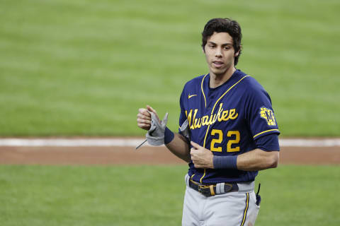 CINCINNATI, OH – SEPTEMBER 21: Christian Yelich #22 of the Milwaukee Brewers looks on during a game against the Cincinnati Reds at Great American Ball Park on September 21, 2020 in Cincinnati, Ohio. The Reds won 6-3. (Photo by Joe Robbins/Getty Images)